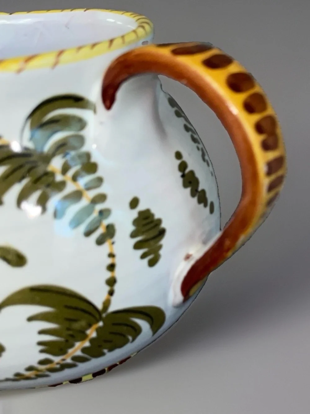 Vintage Italian Ceramic Pitcher Rooster Floral ~ Hand Painted~ Made In Italy